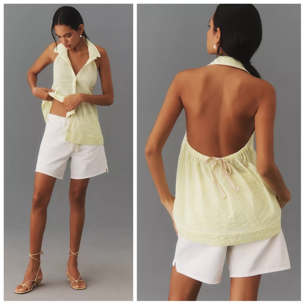 Anthropologie Pale Yellow Halter Backless Sleeveless Top